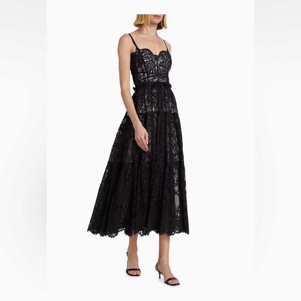 Cinq à Sept Lana Lace Cocktail Dress Size 10 Black Ivory Lace